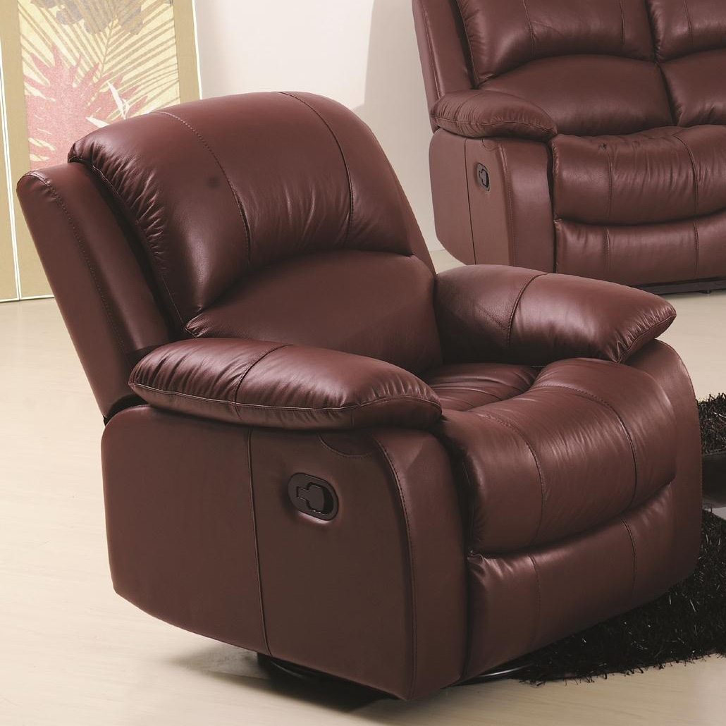 A brown leather recliner.